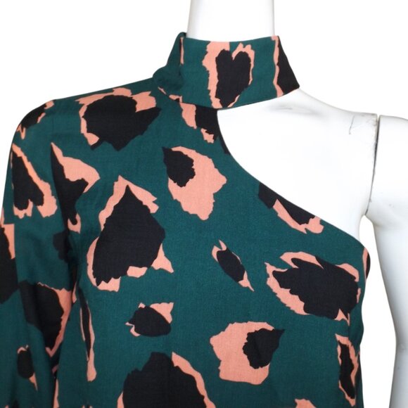 ELLIATT Top, S, One Shoulder, High Collar, Green Camo/Leopard, Long sleeve - Picture 2 of 13